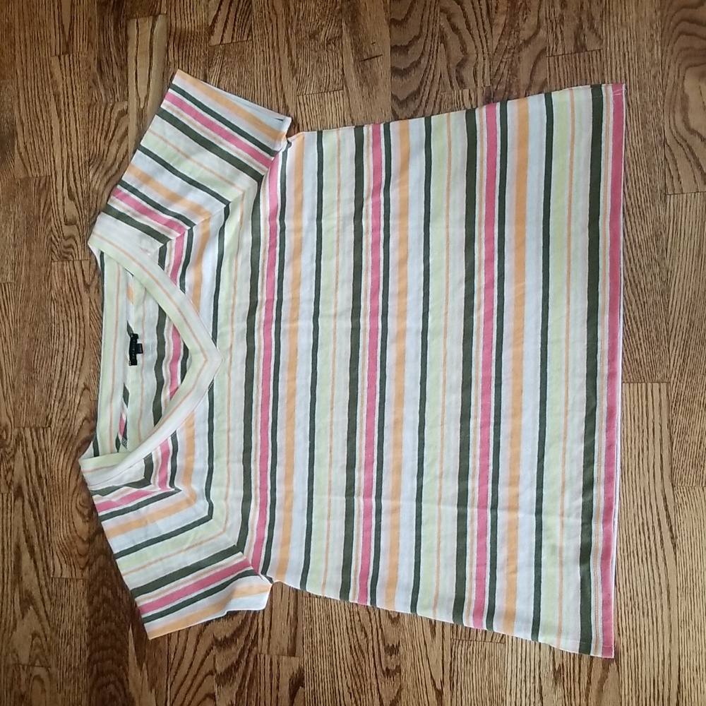 (L) Talbots Striped Colorful V Neck Linen Classic Contemporary Casual Comfort